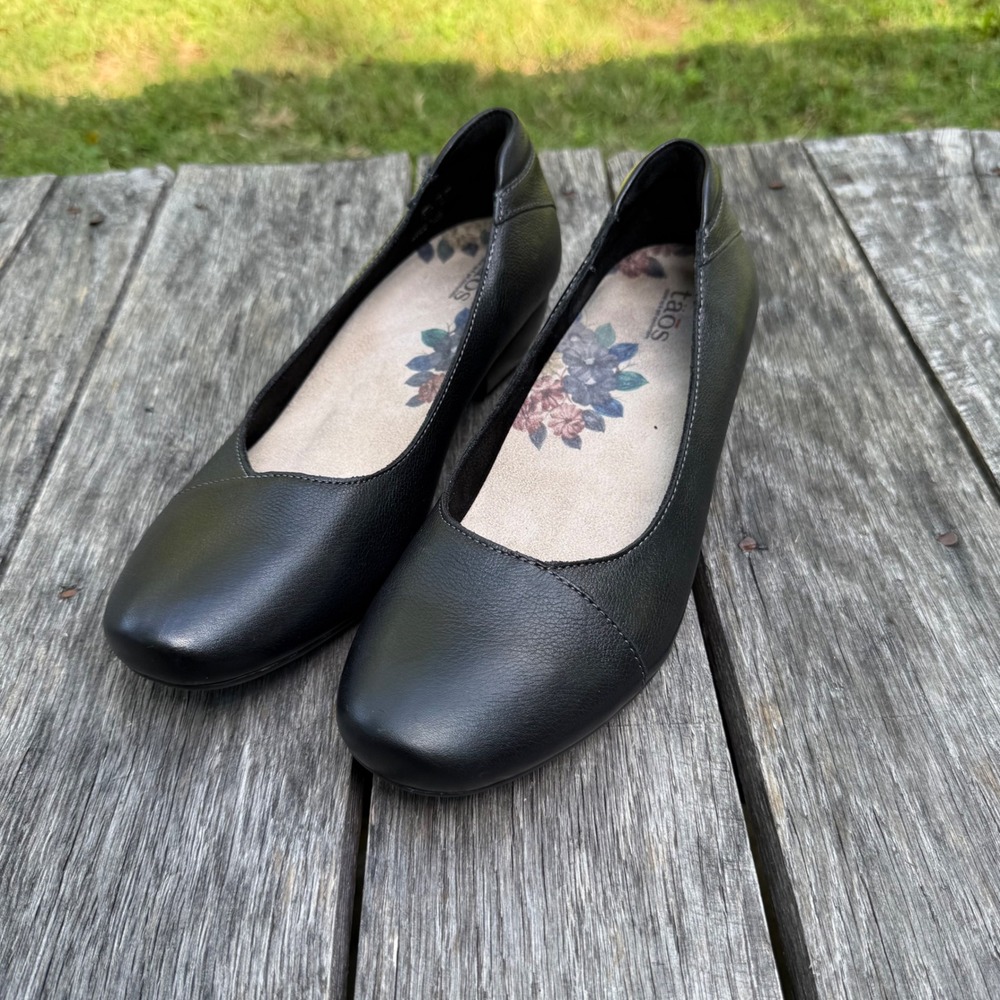 Taos Debut Black Leather Low Heel Pumps Shoes DEB-13600 Womens 8 EU 39